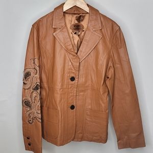 Vintage Wilsons Leather Embellished Beaded Leather Jacket Blazer Western Brown